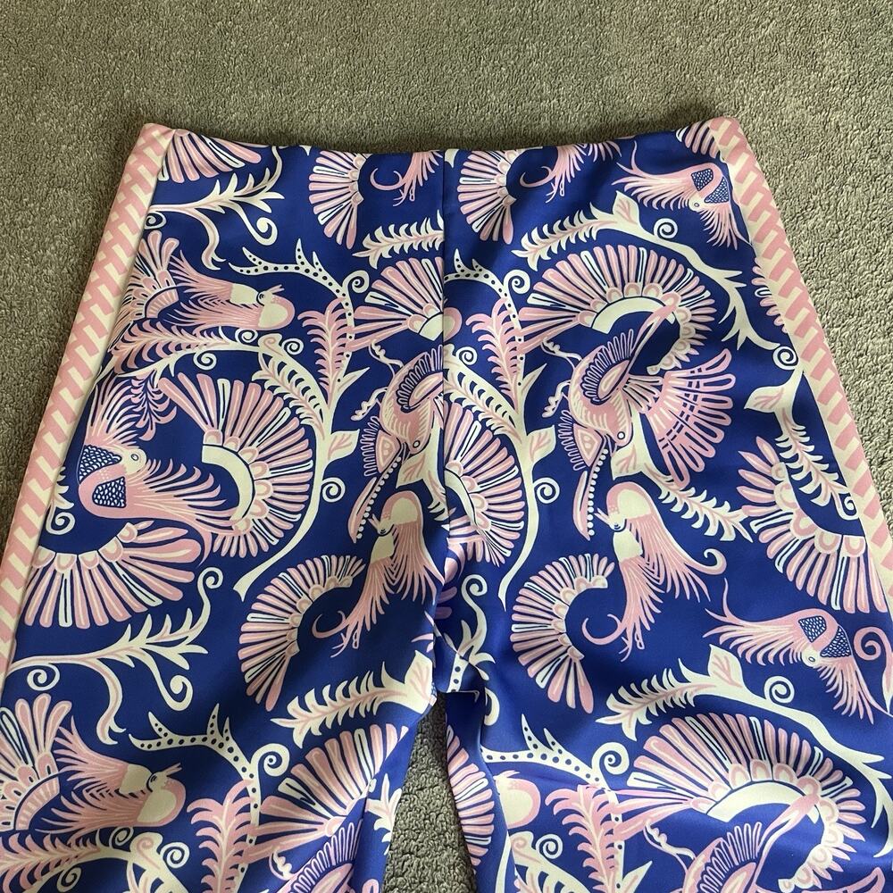 CK Bradley Women's Size Medium Palazzo Pants Blue Pink Bird Graphic Wide Leg M - Picture 2 of 9
